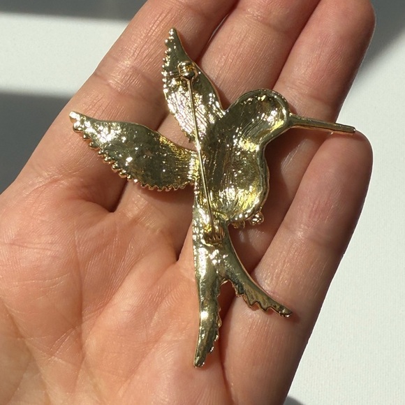 Blue Hummingbird Brooch | Enamel Bird Pin Jewelry - Picture 3 of 11